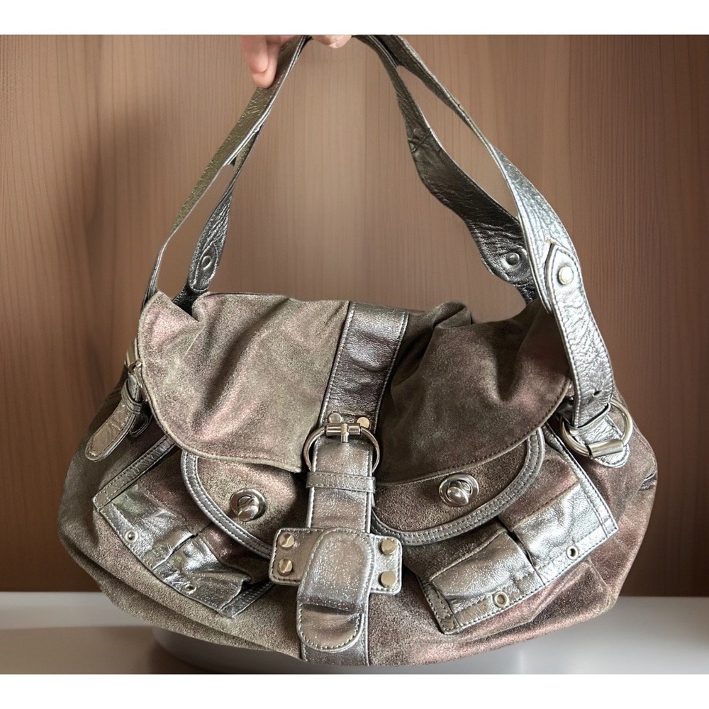 Tano Hobo Shoulder Bag Wms Large Taupe Distressed Glazed Leather Y2K Boho